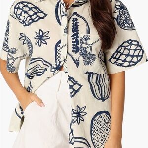 Petal & Pup Navy and Cream Button Down Shirt